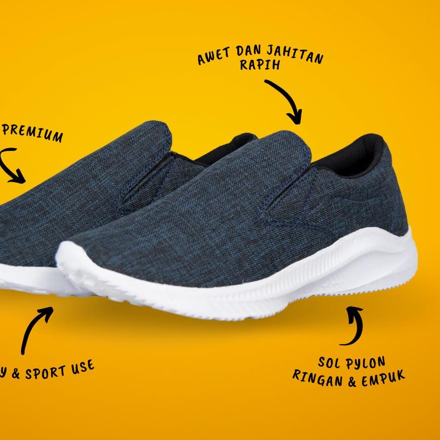 ➽ Redknot Miter Navy - Sepatu Slip On tanpa tali untuk Olahraga, Jalan Santai, Aktivitas ✧