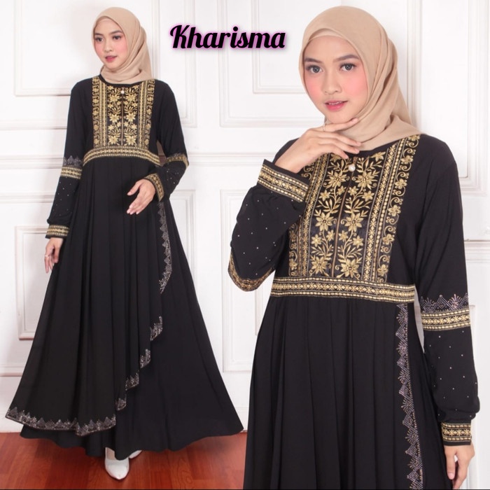Gamis Abaya Turkey Kharisma - Hitam, M(E3F7) Gamis Abaya Terbaru Abaya Hitam Bordir Gamis Turkey Gam