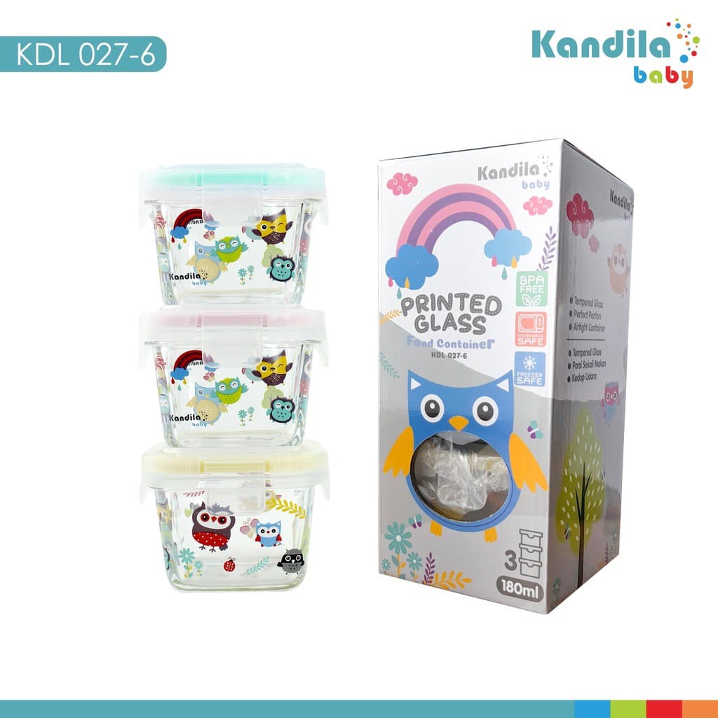 Kandila Baby Printed Glass Food Container (KDL027-6) / TEMPAT PENYIMPANAN / WADAH SUSU / KONTAINER BAYI / CONTAINER BABY