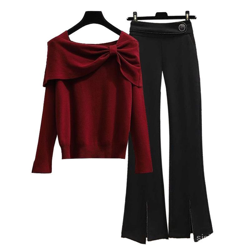 [✅BISA COD] #Sisjuly# Setelan dua potong celana panjang mikro sweater rajut temperamen baru ukuran b