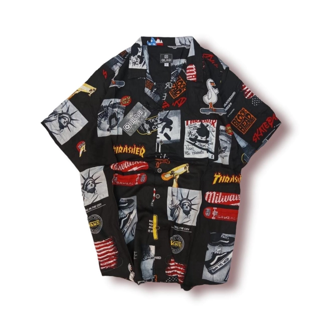 Kemeja Casual Original Pria Abstrak Vintage Lengan Pendek Bahan Rayon Premium Import Adem Kemeja Hawaii Keren Berkualitas