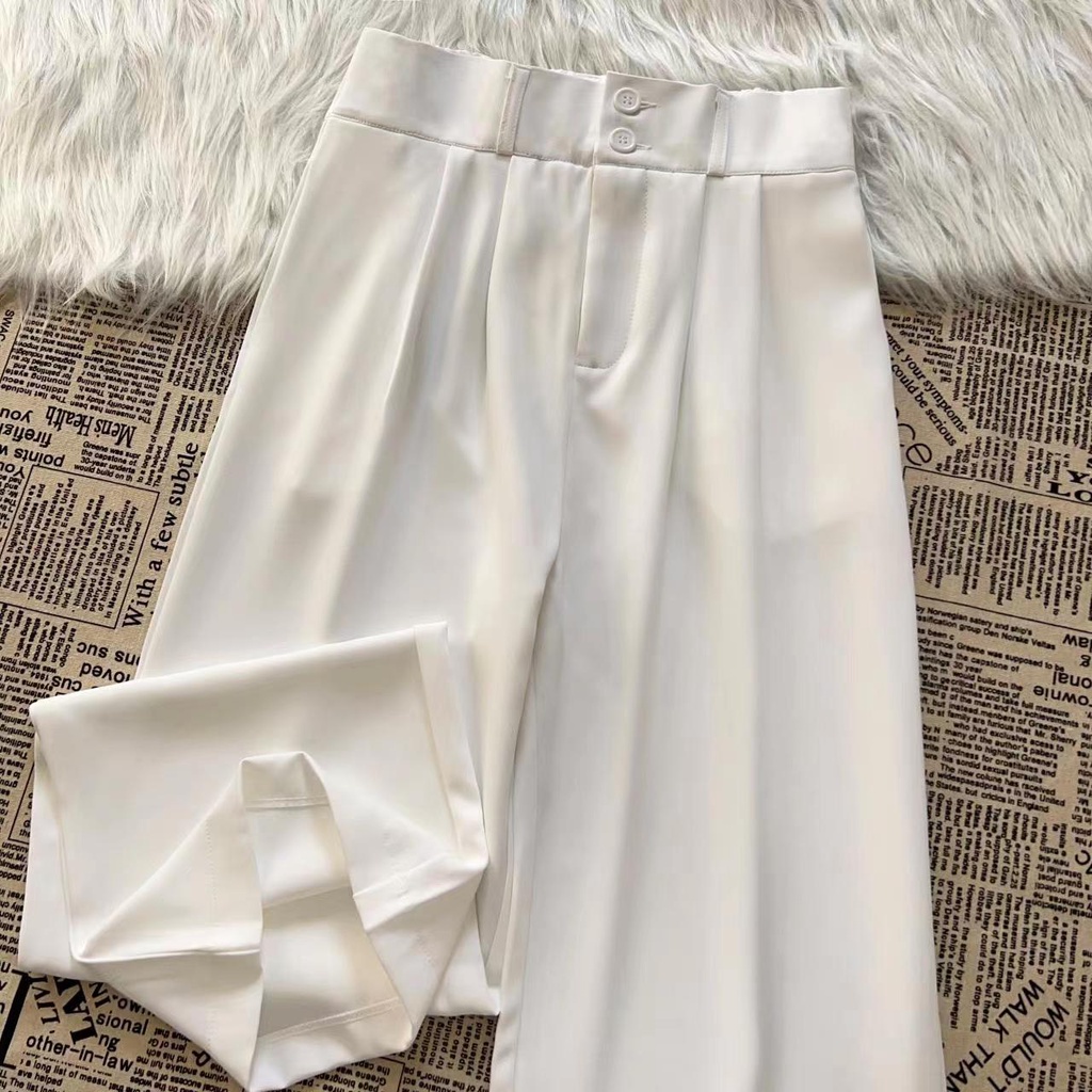 Krem Highwaist Loose Celana Setelan Panjang Wanita Korea (realpict)