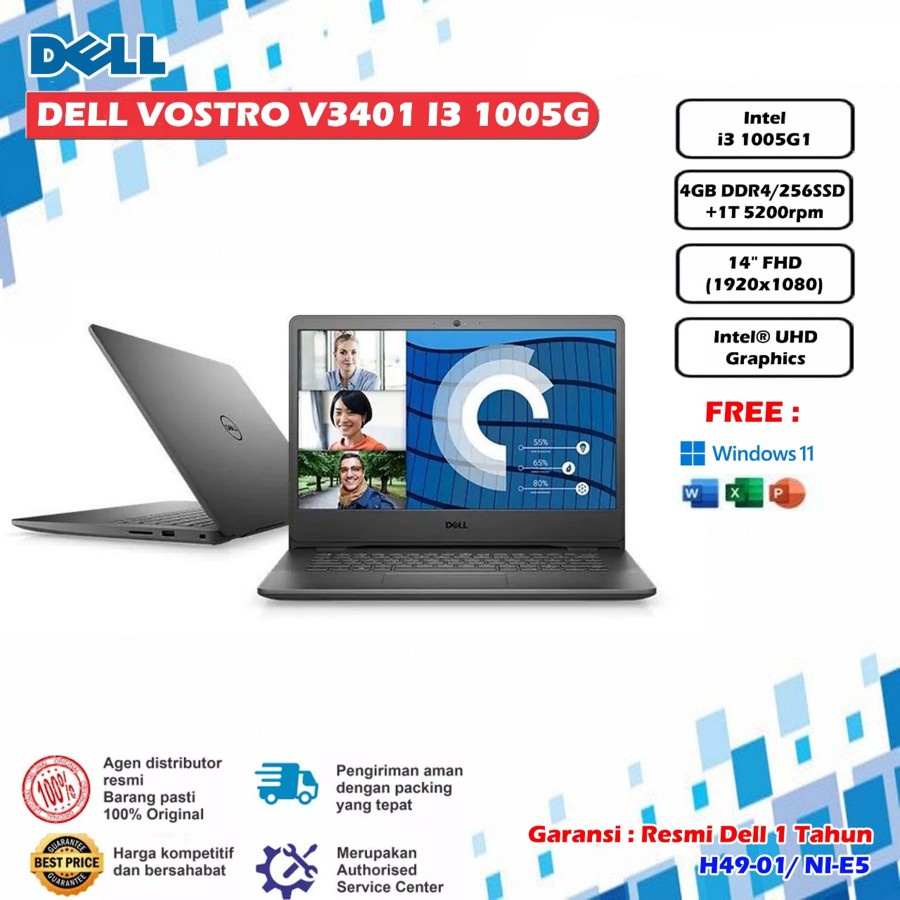 LAPTOP DELL VOSTRO 14 V3401 I3 1005G1 4GB 1TB+256SSD W11+OHS 14.0FHD