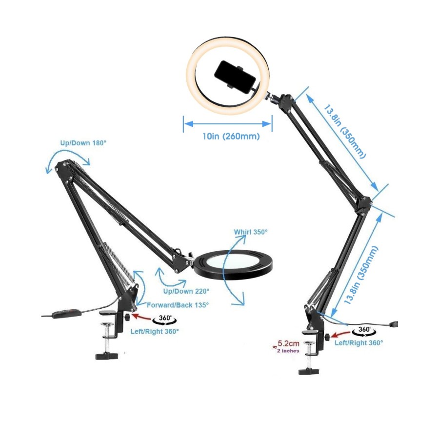 Overhead Video Stand Boom Arm Holder HP Ring Light Flat Lay Jepit Meja