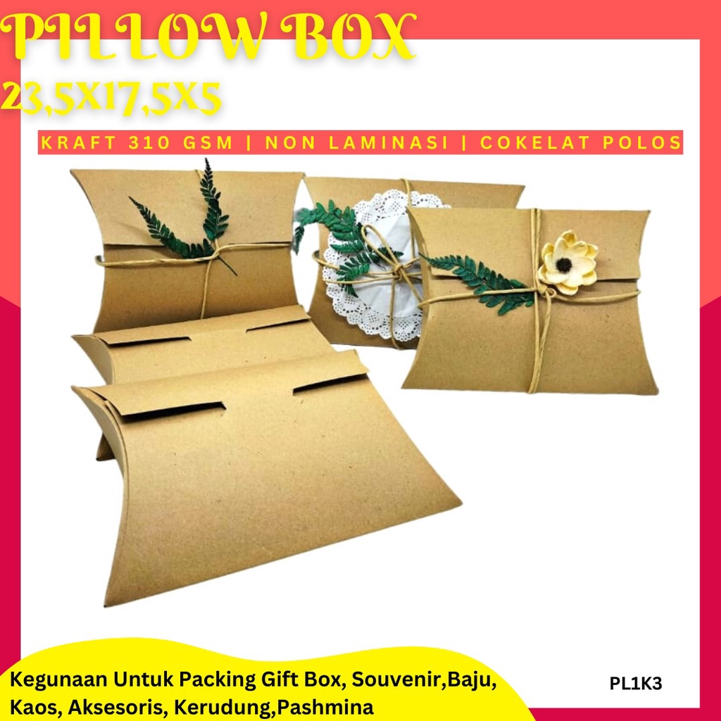 Pillow Box Bungkus Kado Box Gelas Dus Hijab (PL1K3-23.5X17.5X5 Cm)