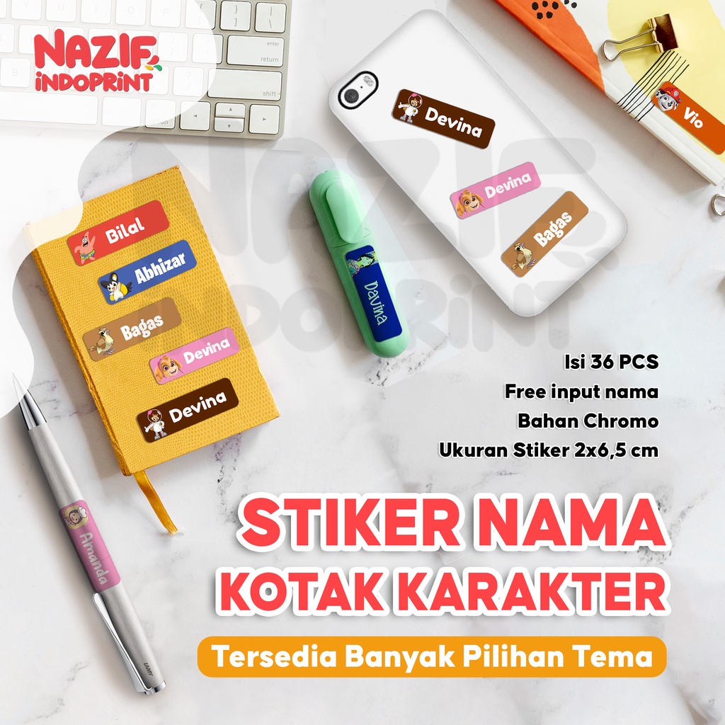 

Stiker Nama [FREE LAMINASI] / Label Nama Kotak Waterproof / Stiker Nama Custom Waterproof / Stiker Nama anak / Stiker Nama Buku Karkter/ Stiker Buku Anak Bentuk Kotak