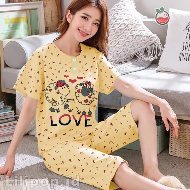 Lilipop.id  Baju Tidur Wanita 3/4 DEWASA ALL SIZE STANDAR sheep Setelan Piyama BabyDoll Kaos Celana Pendek