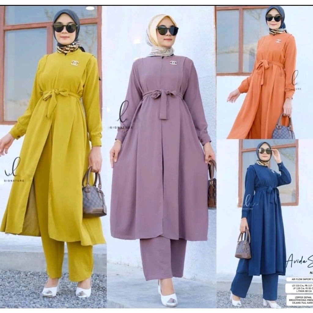 Avida Set Crinkle Airflow Jumbo LD 120 / Setelan long tunik jumbo avida set / Setelan crinkle polos 