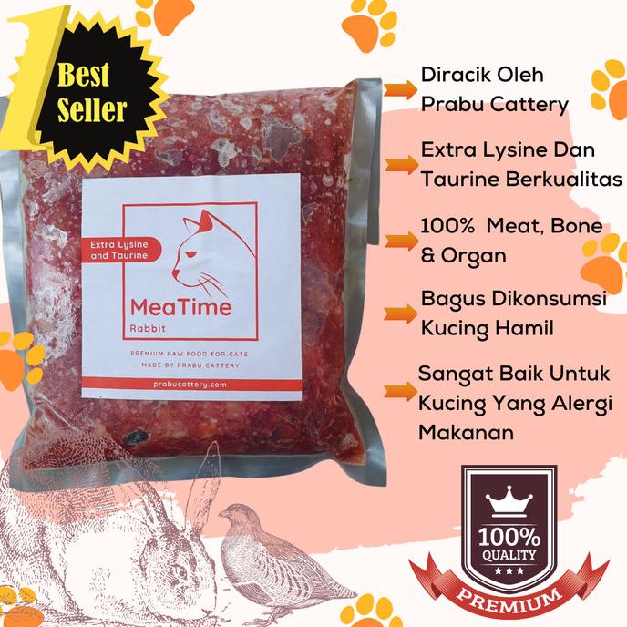 Meatime Rabbit, Makanan Kucing, Rawfood, Daging Kelinci Puyuh Giling