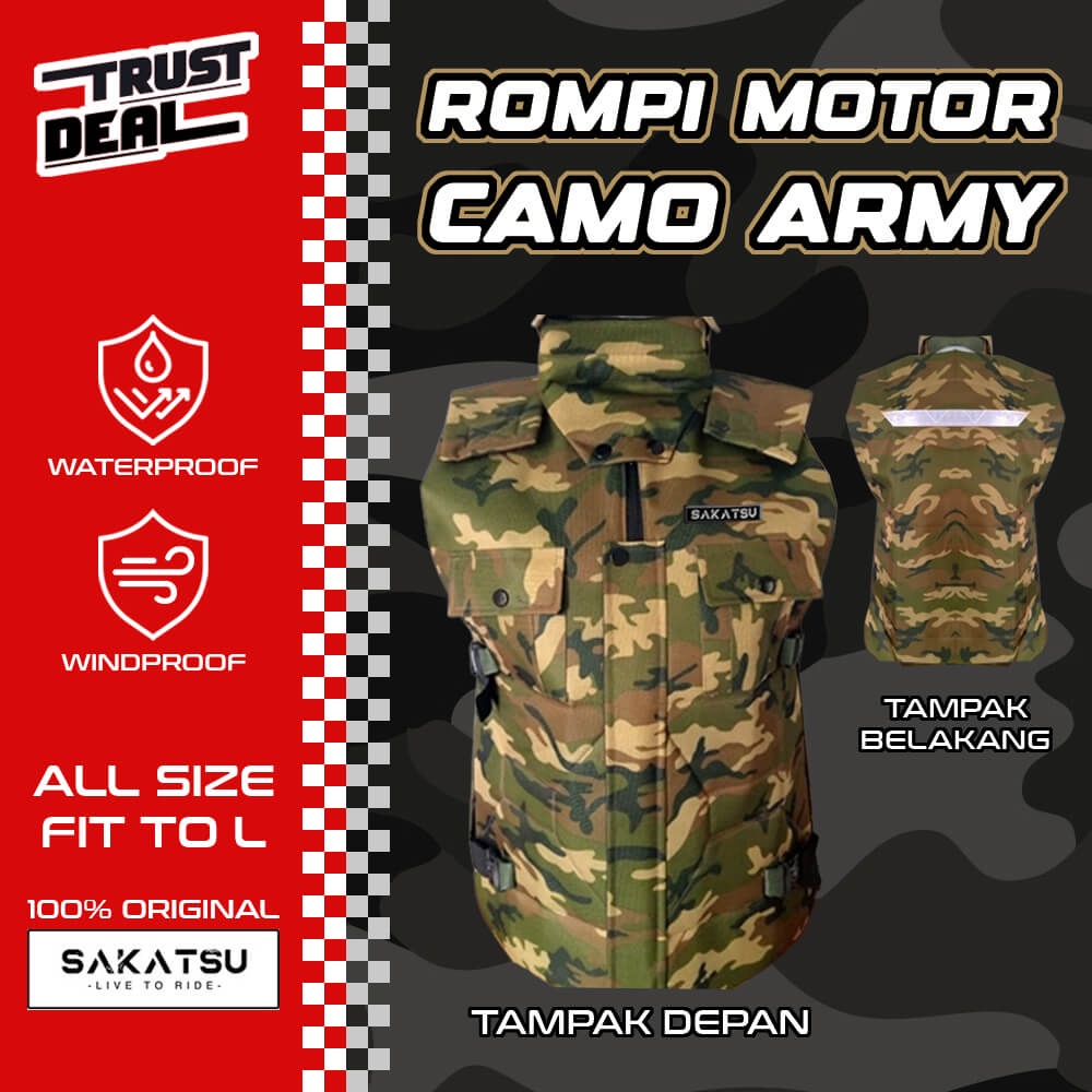 Rompi Motor Tactical Camo Army SAKATSU PATRIOT Loreng Tentara Pelindung Dada Tebal Anti Angin