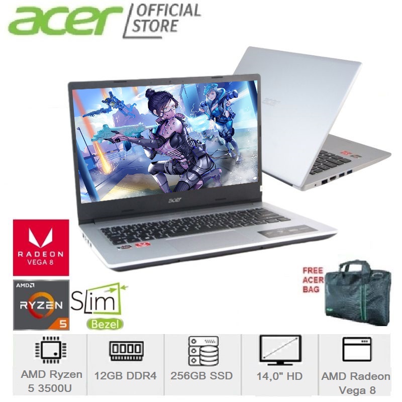 ACER Aspire 3 Slim A314-22-R0HR [14"HD/AMD Ryzen 5 3500U/12GB/256GB SSD/AMD Radeon Vega 8]- Silver