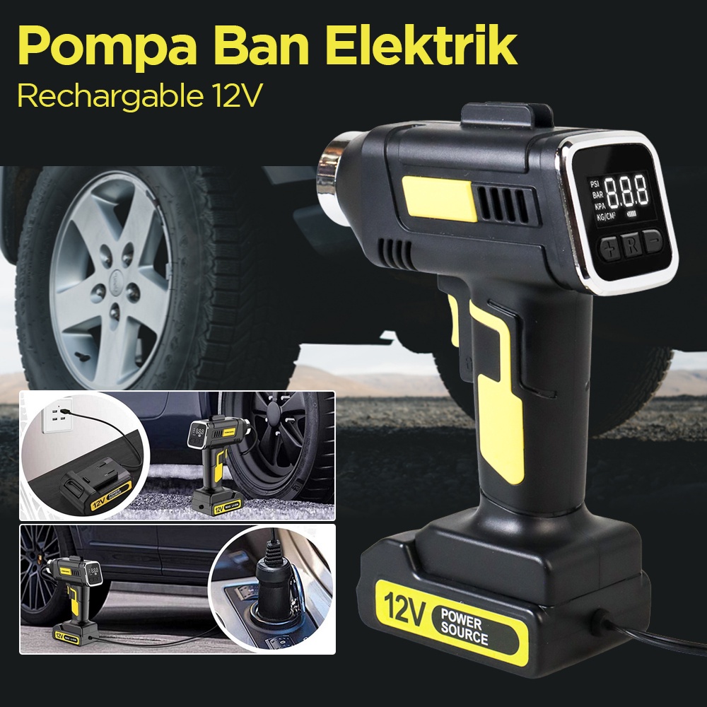 FOWAWU Pompa Ban Elektrik Digital Tire Inflator Rechargable 12V - ATJ-6688 - Yellow