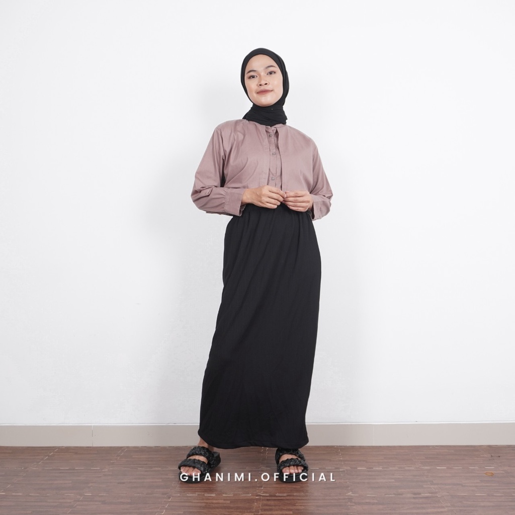 Ghanimi - Lyla Skirt / Rok Span Knit Polos / rok basic span panjang / rok span kerja / rok polos korean style / rok pinggang karet strech