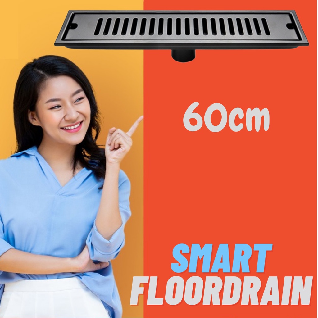 Smart Drain Tile insert Stainless Hitam 60cm / floor drain saringan Got anti banjir dan serangga Stainless SUS 304