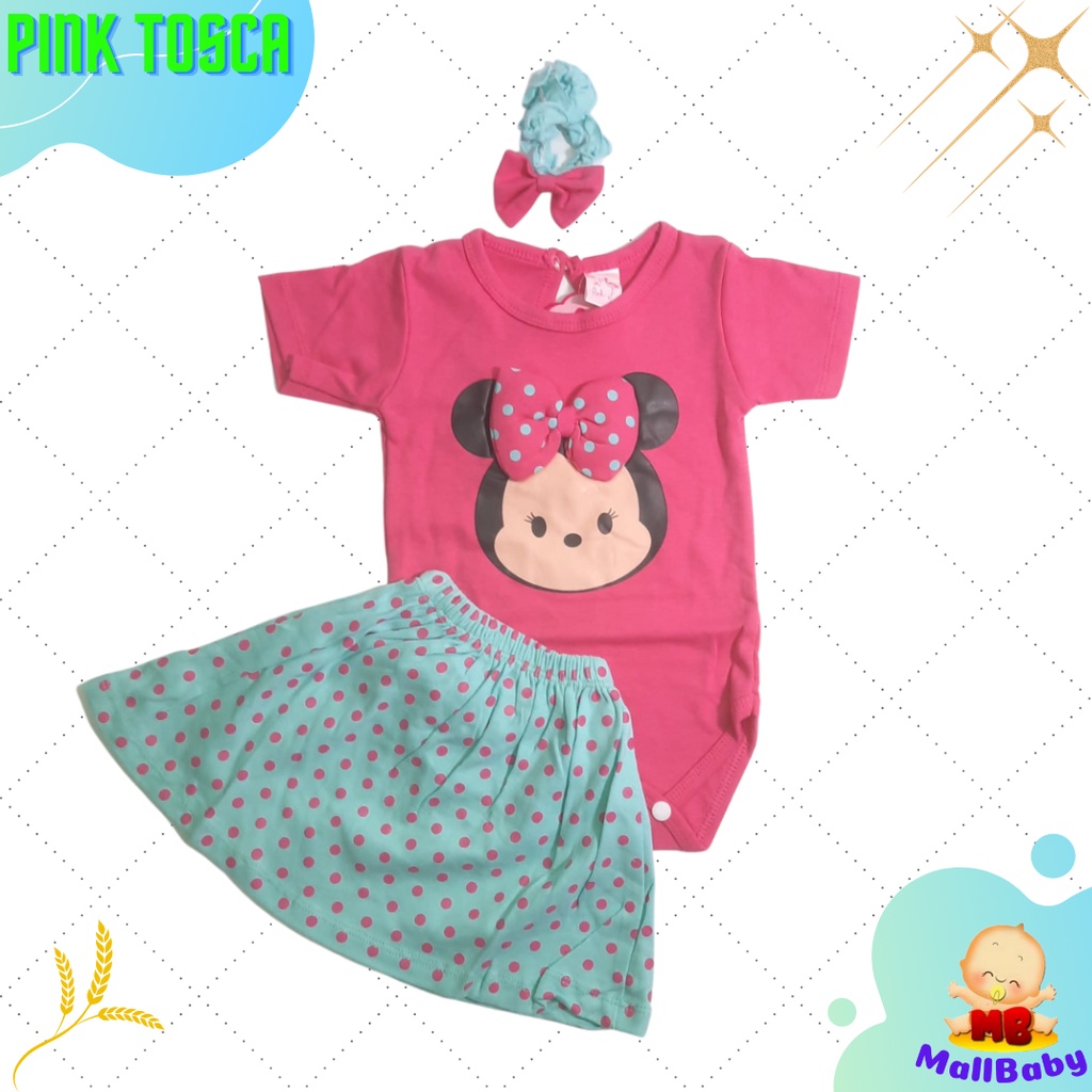 Baju Bayi Perempuan 3 6 9 Bulan Jumper Set Rok Bandana Murah Tsumm