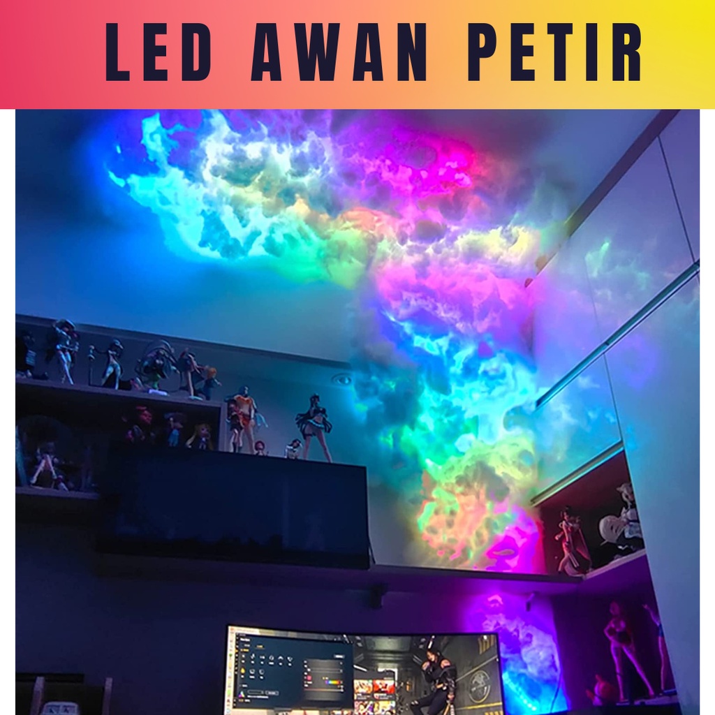 COD Led awan petir full set lampu led awan petir super besar dekorasi kamar gaming hiasan kamar tidu