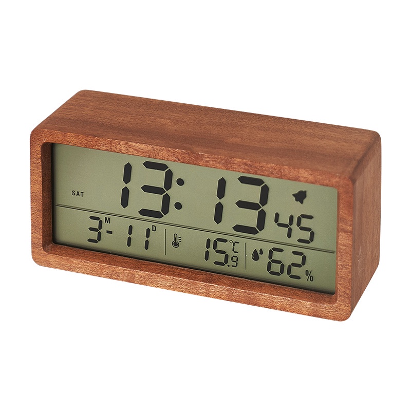 VULCA Jam Meja Kayu LED Digital Alarm Clock Wooden Temperature + Date