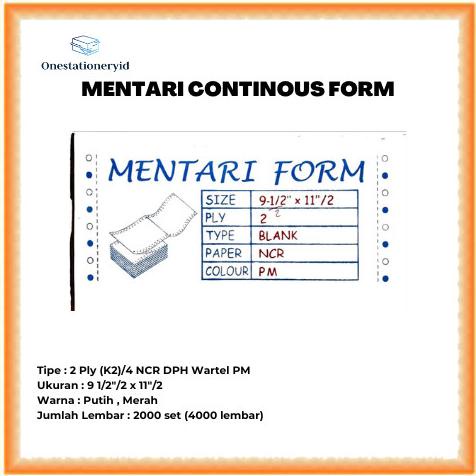 

Kertas Continuous/Continous Form 2 Ply Bagi 4 2Rangkap K2/4 Wartel Ncr