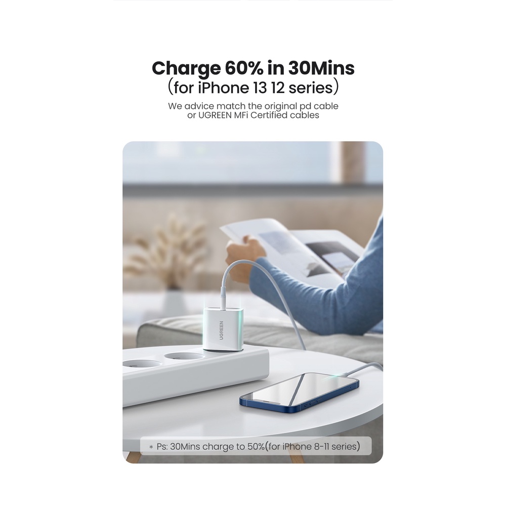 UGREEN Charger MFi iPhone 11 12 13 14 Type C To Lightning PD Fast Charging