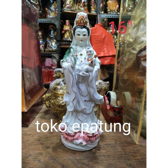 SALE patung dewi kwan im guan yin gendong anak berdiri 16 inch keramik TERMURAH