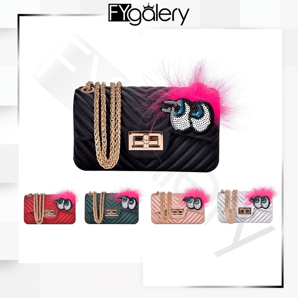 FYGALERY FYG1210 Tas Selempang Wanita Tas Jelly Rantai Gold Women Fashion Sling Bag