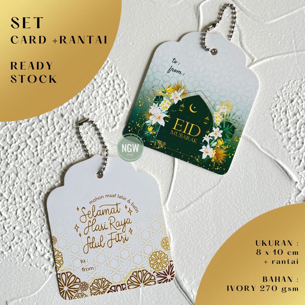 Kartu tag idul fitri eid ramadhan jumbo 8x10 cm + rantai set