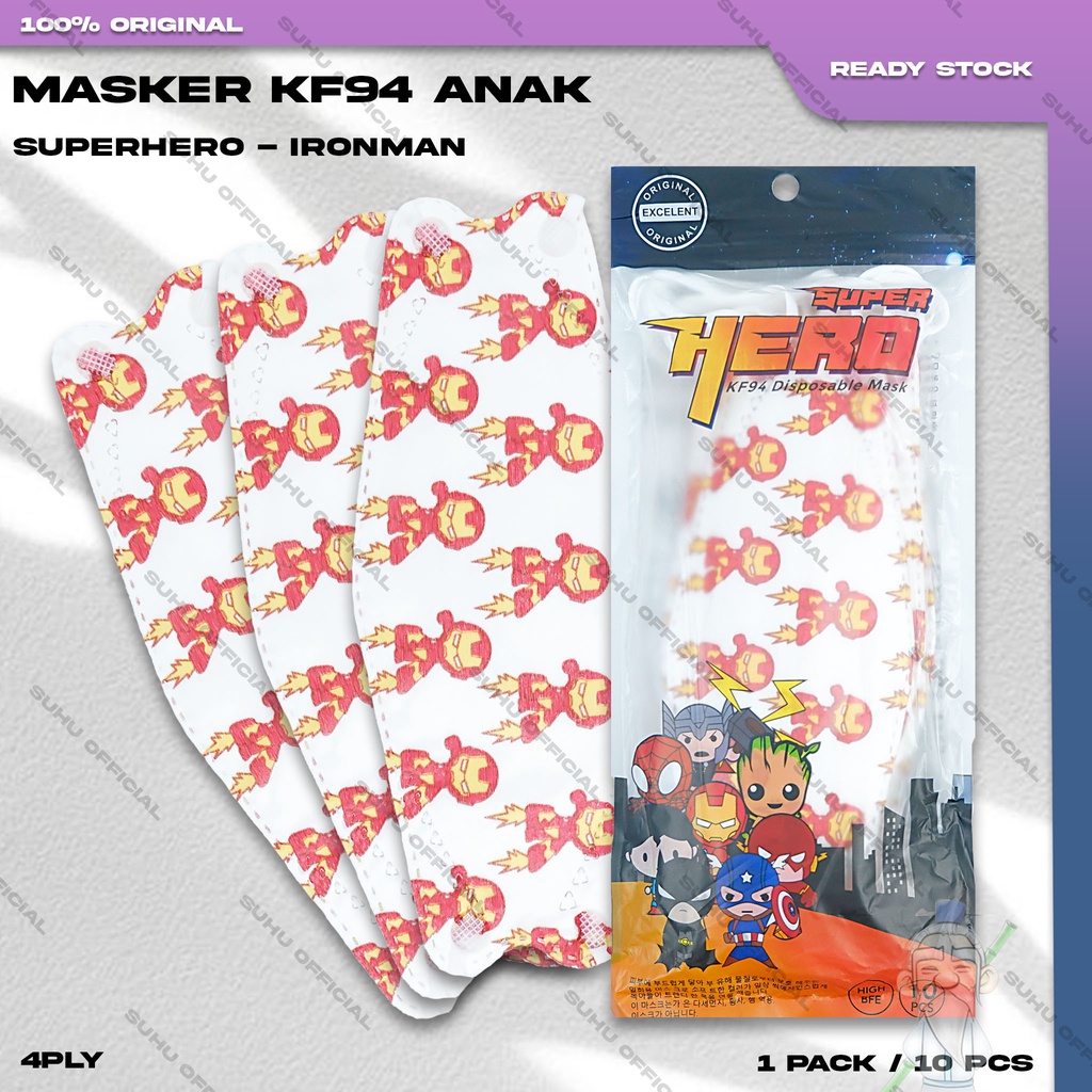 ❤️ SUHU ❤️ Masker Anak KF94 SUPERHERO 4Ply Isi 10Pcs Motif Ironman Kartun Lucu Surgical Mask Kemenkes