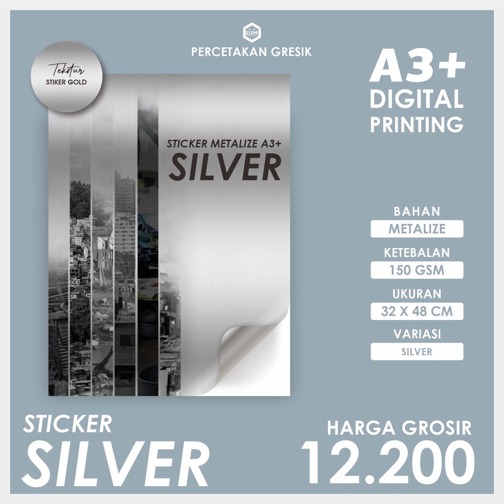 

CETAK STIKER METALIZE SILVER DIGITAL PRINTING A3+ [HARGA GROSIR & RESELLER]