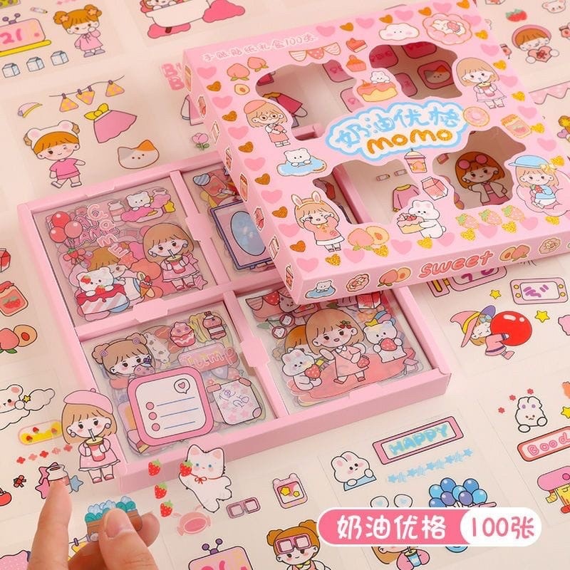 Momo Sticker Box / Deco Sticker Momo PVC Anti Air Isi 100 Lembar