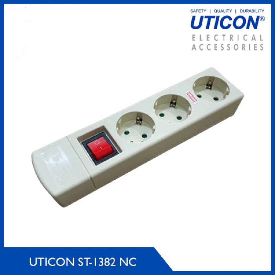 Uticon ST-1382NC Stop Kontak Arde 3 Lubang + Saklar Terminal 3 Lubang Tanpa Kabel