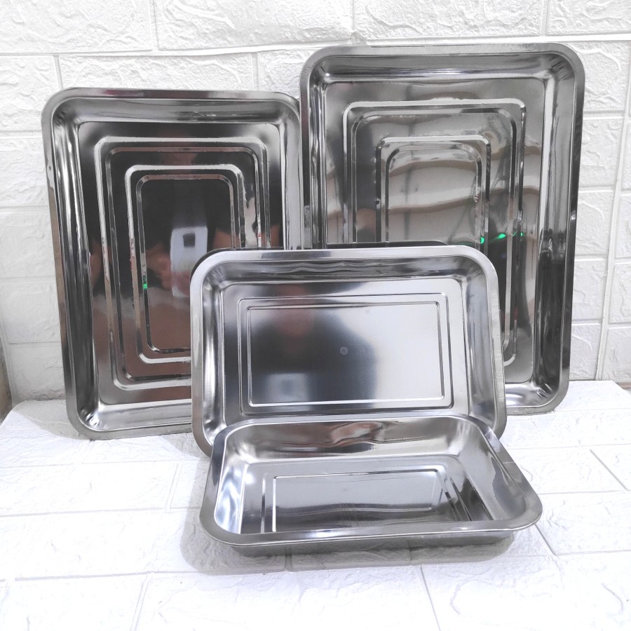 Nampan Baki Stainless / Prasmanan Segi / Kotak / Bake Tray Loyang Serbaguna Piring Dalam Segi