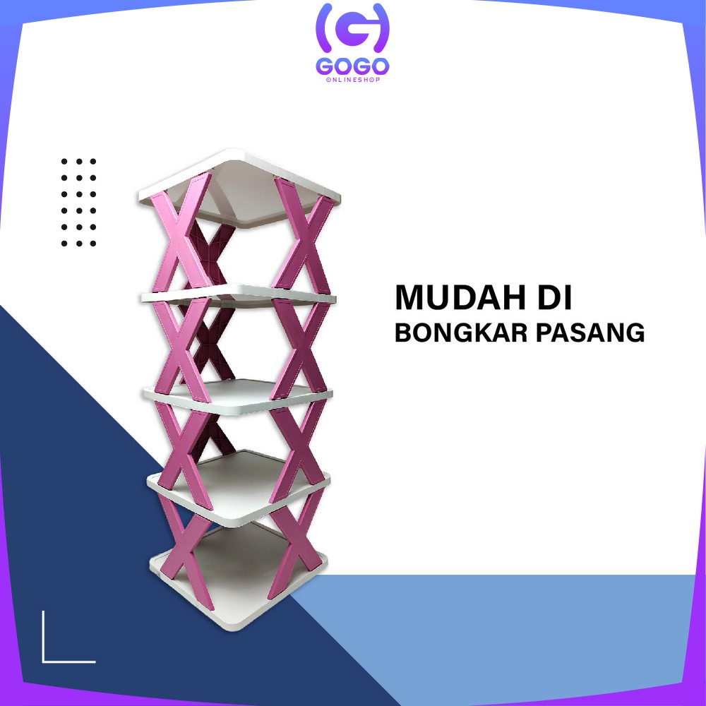 GOGO-C805 Rak Sepatu Susun 4 5 Tingkat Multifungsi Model Zigzag Silang Organizer Rack Shoe / Rak Susun Plastik Layer Minimalis / Tempat Penyimpanan Sandal Portable
