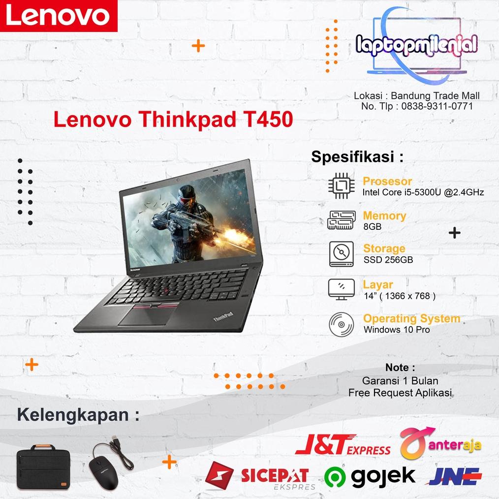 Laptop Lenovo Thinkpad T450 Intel Core i5-5300U Ram 8GB SSD 256GB 14" Win 10 Original Bergaransi