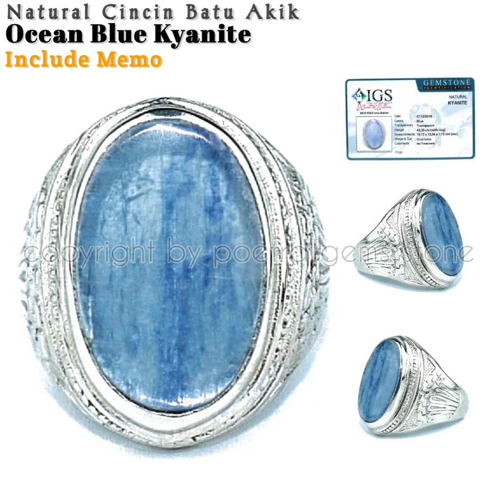 Natural Cincin Safir Ocean Blue Kyanite Free Memo