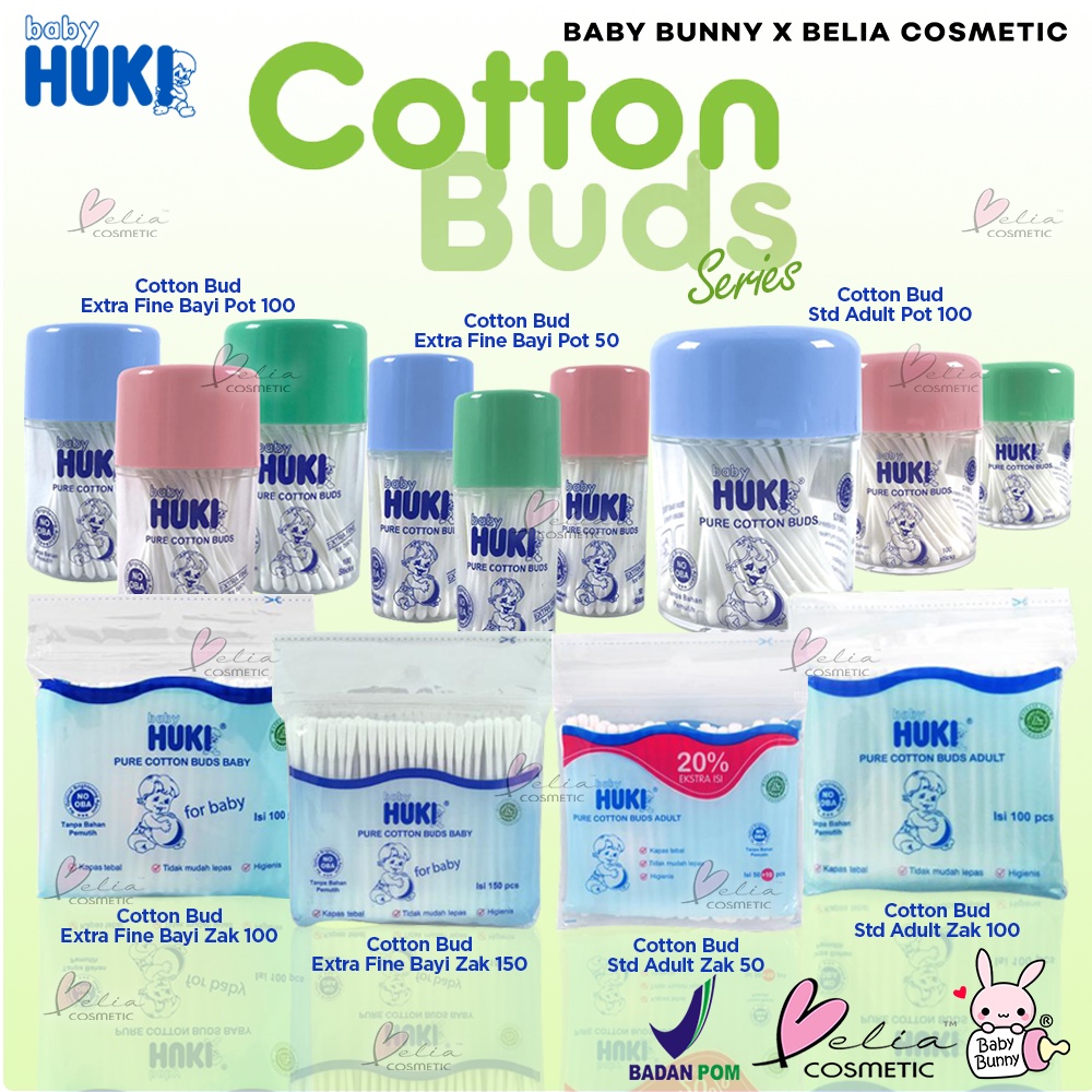 ❤ BELIA ❤ BABY HUKI Pure Cotton Buds Baby | Cottonbud | Pembersih Telinga Anak Bayi Dewasa Adult 50 | 100 | 150 | Higenis | Kapas Tebal | Tidak Mudah Lepas