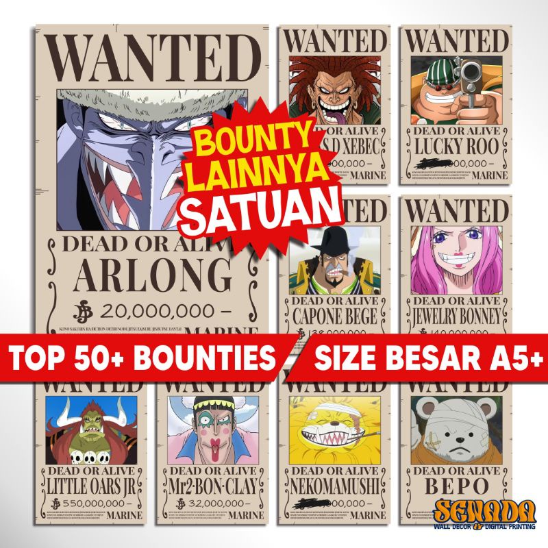 [BOUNTY LAINNYA/REQUEST] Poster Bounty One Piece SIZE A5+ Poster Wanted One Piece Poster One Piece