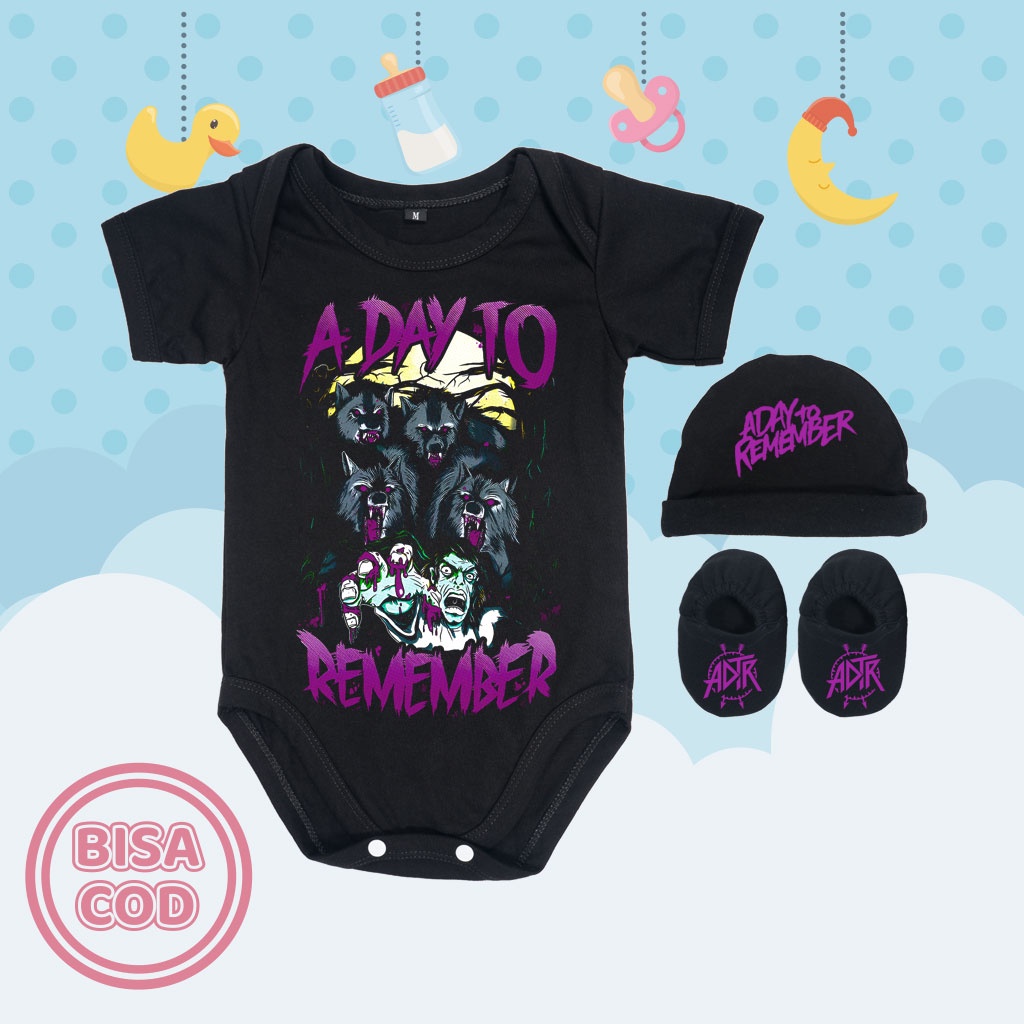 Baju Kodok Jumper Bayi Set Sepatu dan Topi Band Musik Metalcore A Day to Remember Wolves