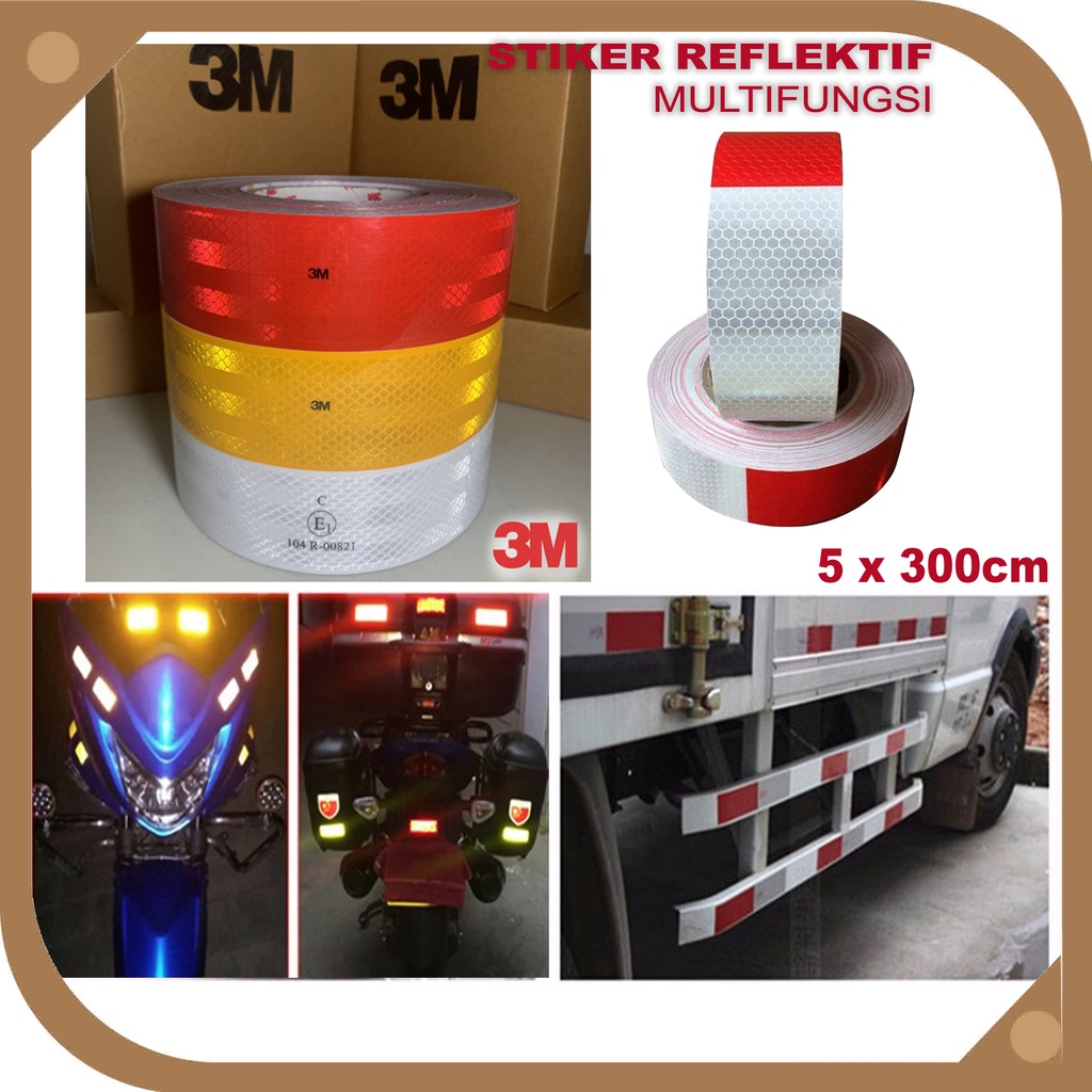 Stiker 3m uji kir dishub - Reflektif Pemantul Cahaya Multifungsi Warning Strip Tape 5x300 cm &amp; 5 X 100Cm - sticker Replektif Mobil Motor Sepeda Truk Reflective - skotlet reflektor pemantul cahaya