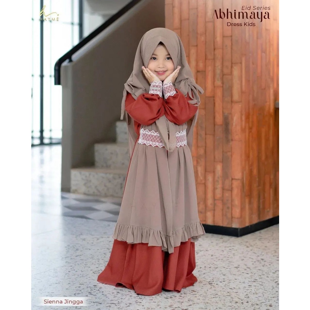 Abhimaya Dress Kids Aplikasi Renda Full Puring Fit L-XL-XXL( L usia 4-6 thn )( XL 7-10 thn )( XXL 10-14 thn ) Sett khimar Gamis anak Perempuan Bahan Ceruty Gaun Cantik Anak Kekinian Fashion Kidts Terbaru Dres