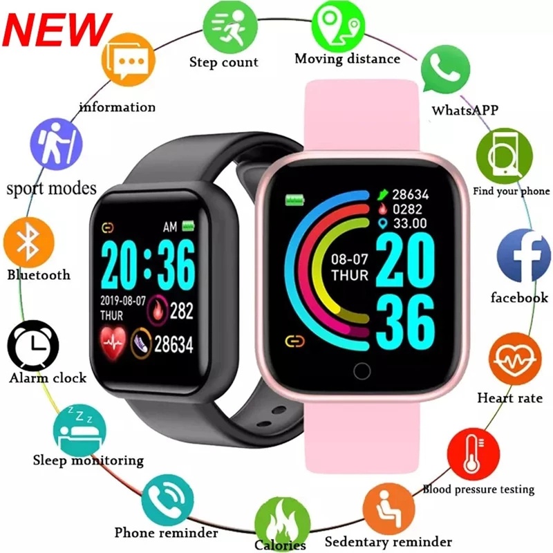 SmartWatch Y68 Macaron Sport Tahan Air Bluetooth Smart Watch Pelacak Kebugaran Gelang Pedometer Hear