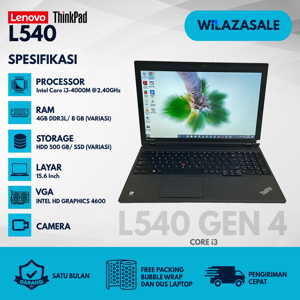 LAPTOP NUMERIC DAN LAYAR LEBAR LENOVO L540 CORE I3 GEN 4