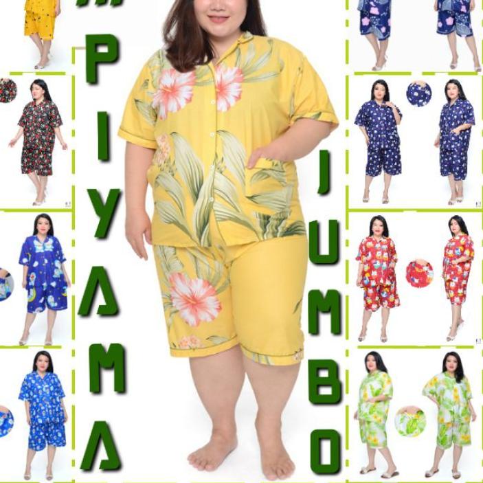 PIYAMA JUMBO CELANA PENDEK WANITA LD 130 120 SET BAJU TIDUR CEWEK DEWASA SETELAN KATUN KARAKTER