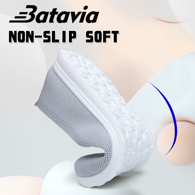 (COD)Batavia Sepatu wanita datar mode baru yang lembut bernapas anyaman terbang hitam slip-on sepatu sekolah wanita sepatu ibu A165