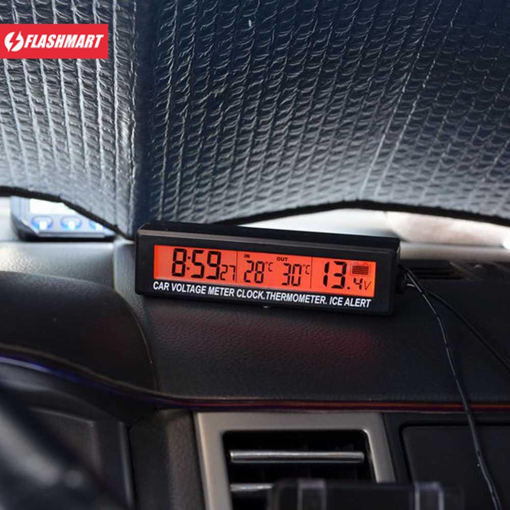 Flashmart Jam Digital LCD Mobil dengan Thermometer Battery Voltage Monitor - EC88