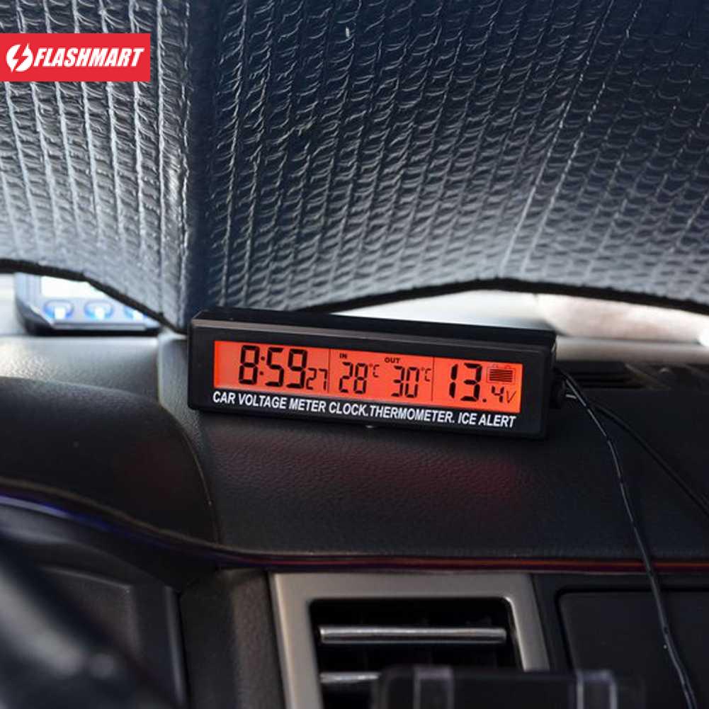 Flashmart Jam Digital LCD Mobil dengan Thermometer Battery Voltage Monitor - EC88