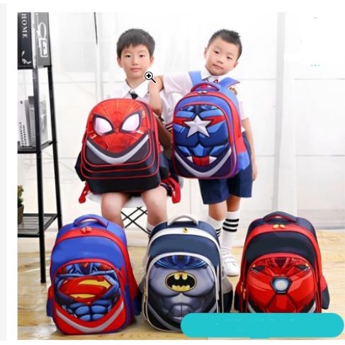 Tas Ransel Anak Laki Laki SD Kilap Karakter 2 sleting Captain America, Spiderman Batman Superman Ironman