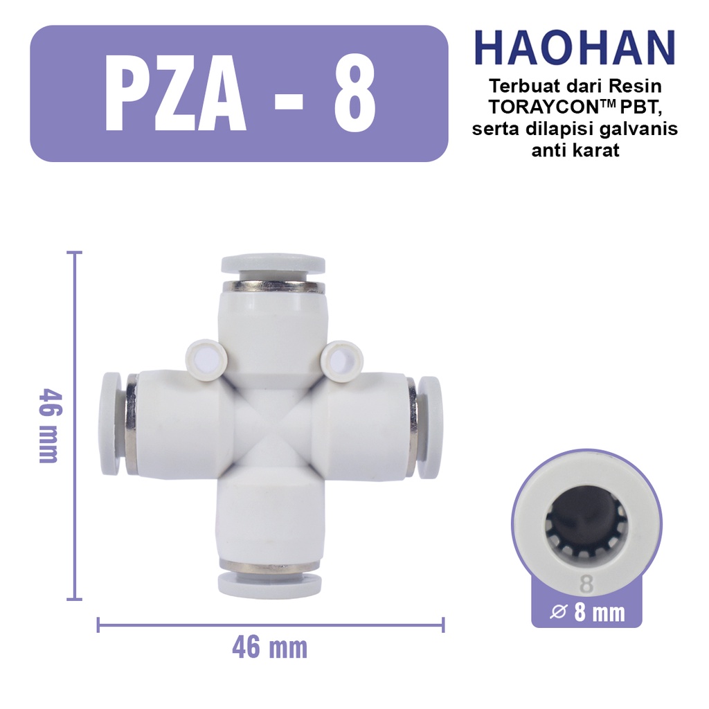 PZA Fitting Cross Tee Pneumatic Slip Lock 4 Way Type MPZA  PZA