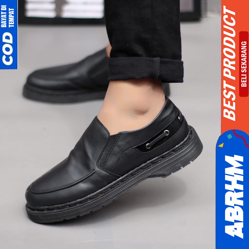 Sepatu Loafers Docmart Formal Pria Kerja Hitam Abraham Delvin