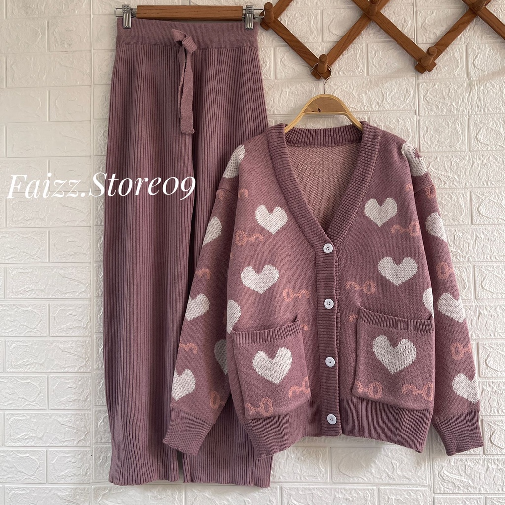 ONESET CARDIGAN VALENTINE SETELANA CELANA KULOT RAJUT WANITA