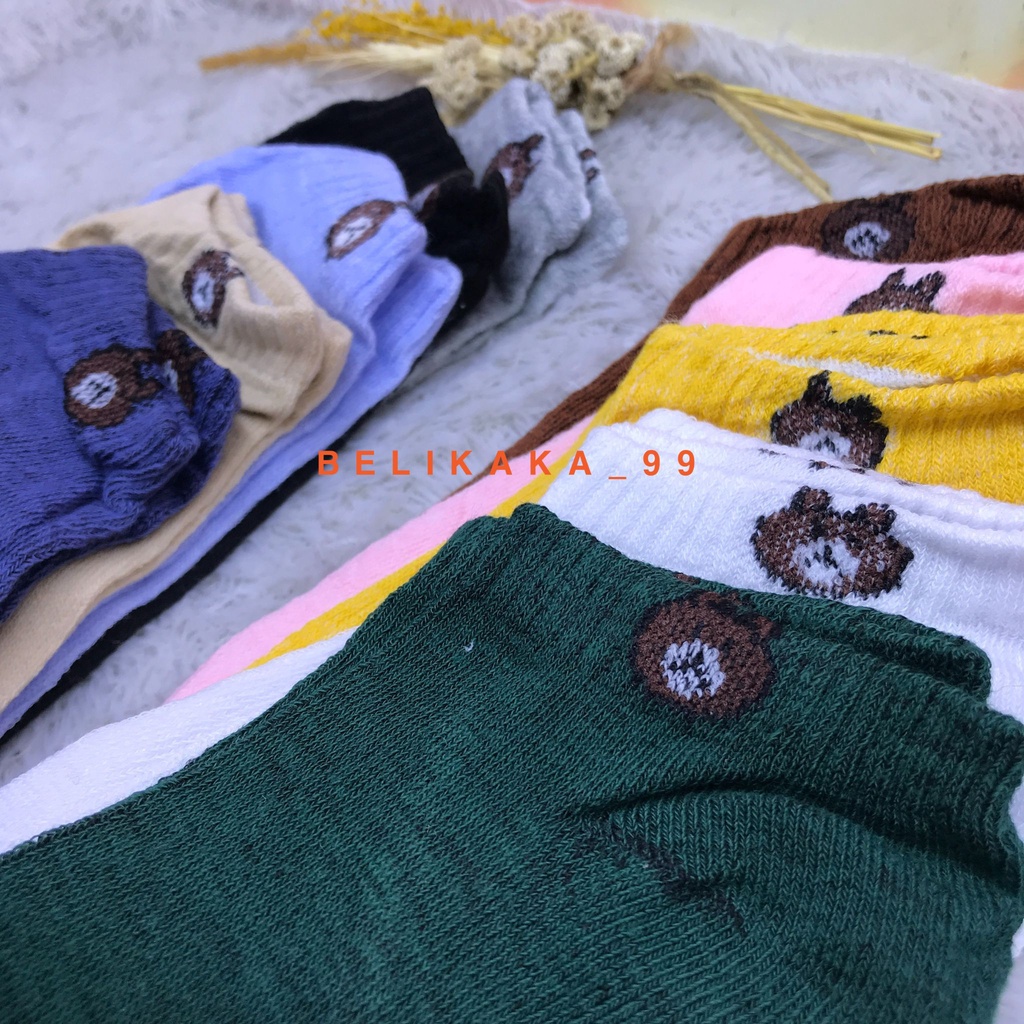 (10 PASANG+POUCH) KAOS KAKI ANKLE SEMATA KAKI MOTIF BERUANG IMPORT / KAOS KAKI PENDEK WANITA / KAOS KAKI MOTIF BERUANG / KAOS KAKI BROWN / KAOS KAKI MOTIF BEAR / KAOS KAKI FREE POUCH / KAOS KAKI ISI 10 PASANG / KAOS KAKI LUCU / KAOS KAKI CEWEK